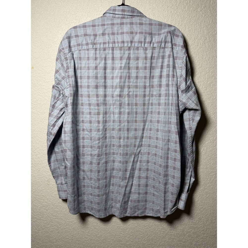 Johnston & Murphy Classic Fit Plaid Button Down Shirt L Large Light Blue Cotton - Picture 3 of 10